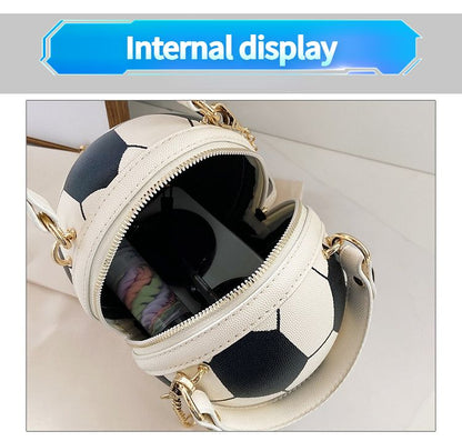 Soccer Theme Ladies Handbag, PU Material, Hand Carry Shoulder Crossbody Three Ways, Daily Outing Versatile Fashion(white)