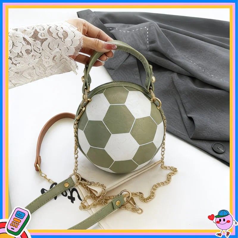 Soccer Theme Ladies Handbag, PU Material, Hand Carry Shoulder Crossbody Three Ways, Daily Outing Versatile Fashion(white)
