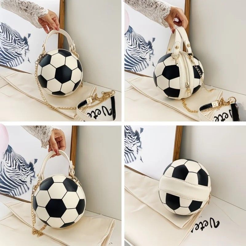 Soccer Theme Ladies Handbag, PU Material, Hand Carry Shoulder Crossbody Three Ways, Daily Outing Versatile Fashion(black)