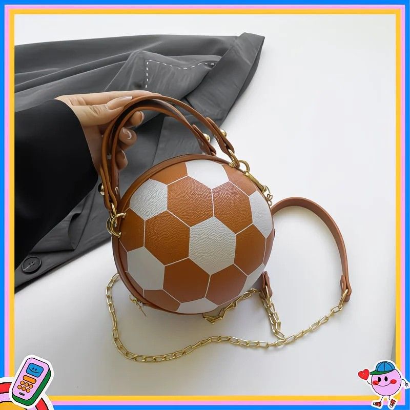 Soccer Theme Ladies Handbag, PU Material, Hand Carry Shoulder Crossbody Three Ways, Daily Outing Versatile Fashion(black)