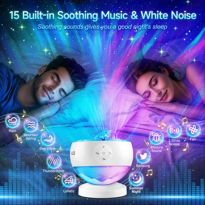 Starry Sky Projector Lamp - 300 Lighting Settings - Northern Light - 15 White Noise Bluetooth Projector Modes - Galaxy Party Light - Starry Sky Projector Light Cord with Timer - Room Decoration