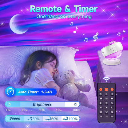 Starry Sky Projector Lamp - 300 Lighting Settings - Northern Light - 15 White Noise Bluetooth Projector Modes - Galaxy Party Light - Starry Sky Projector Light Cord with Timer - Room Decoration