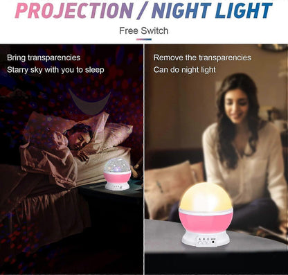 Babies Night Light Moon Star Projector - USB Cable 360 Degree Rotation Romantic Night Lighting LED Night Light for Decoration (Pink)