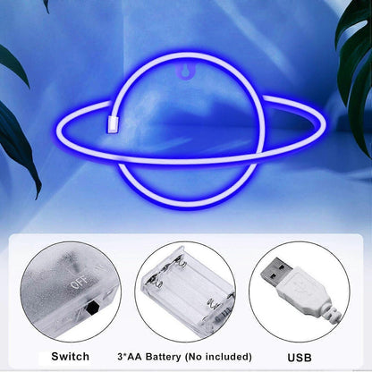 Planet Neon Signs LED Night Light Neon Lights USB Charging/Battery Operated Neon Wall Lights Neon Decorative Lights for Home Bedroom Bar/Christmas/Wed