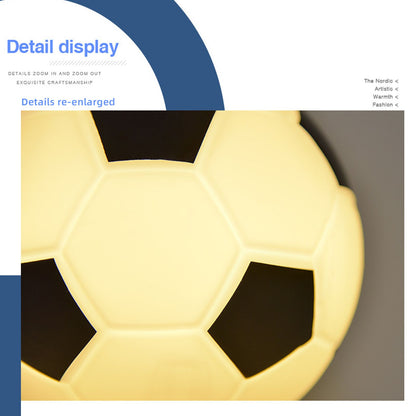 Soccer Remote Control LED Night Light Solid Wood Glass Small Table Lamp Remote Dimming Bedside Bedroom Study Decoration