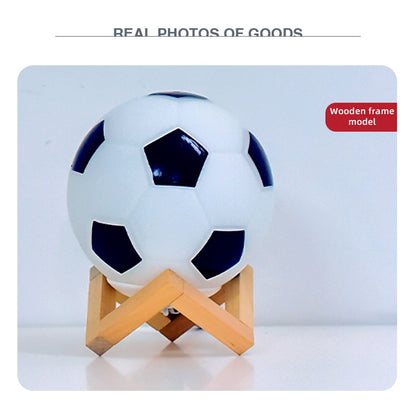 Soccer Remote Control LED Night Light Solid Wood Glass Small Table Lamp Remote Dimming Bedside Bedroom Study Decoration