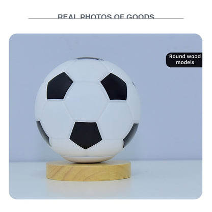 Soccer Remote Control LED Night Light Solid Wood Glass Small Table Lamp Remote Dimming Bedside Bedroom Study Decoration