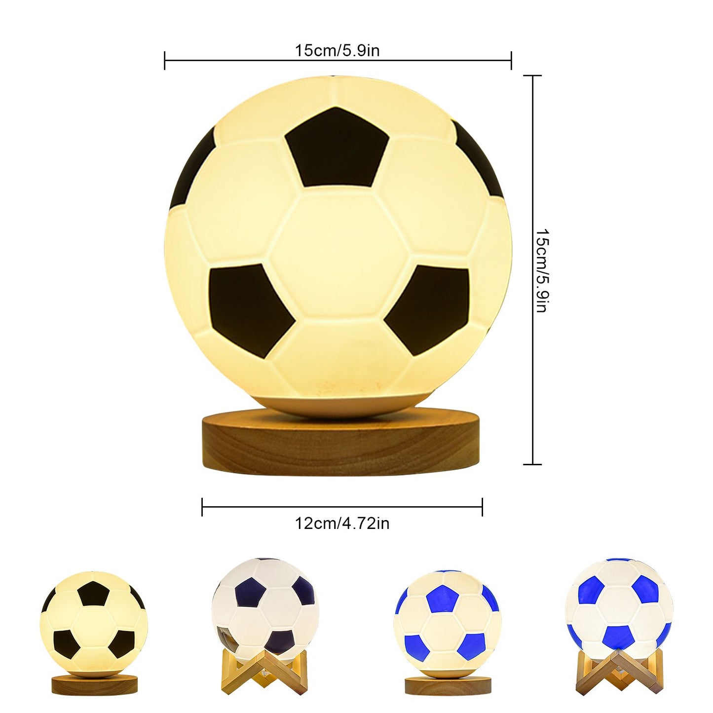 Soccer Remote Control LED Night Light Solid Wood Glass Small Table Lamp Remote Dimming Bedside Bedroom Study Decoration