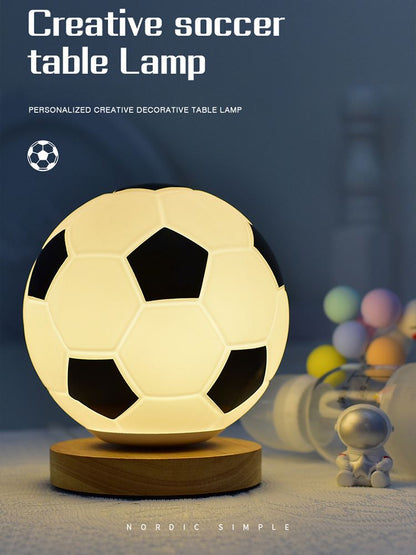 Soccer Remote Control LED Night Light Solid Wood Glass Small Table Lamp Remote Dimming Bedside Bedroom Study Decoration