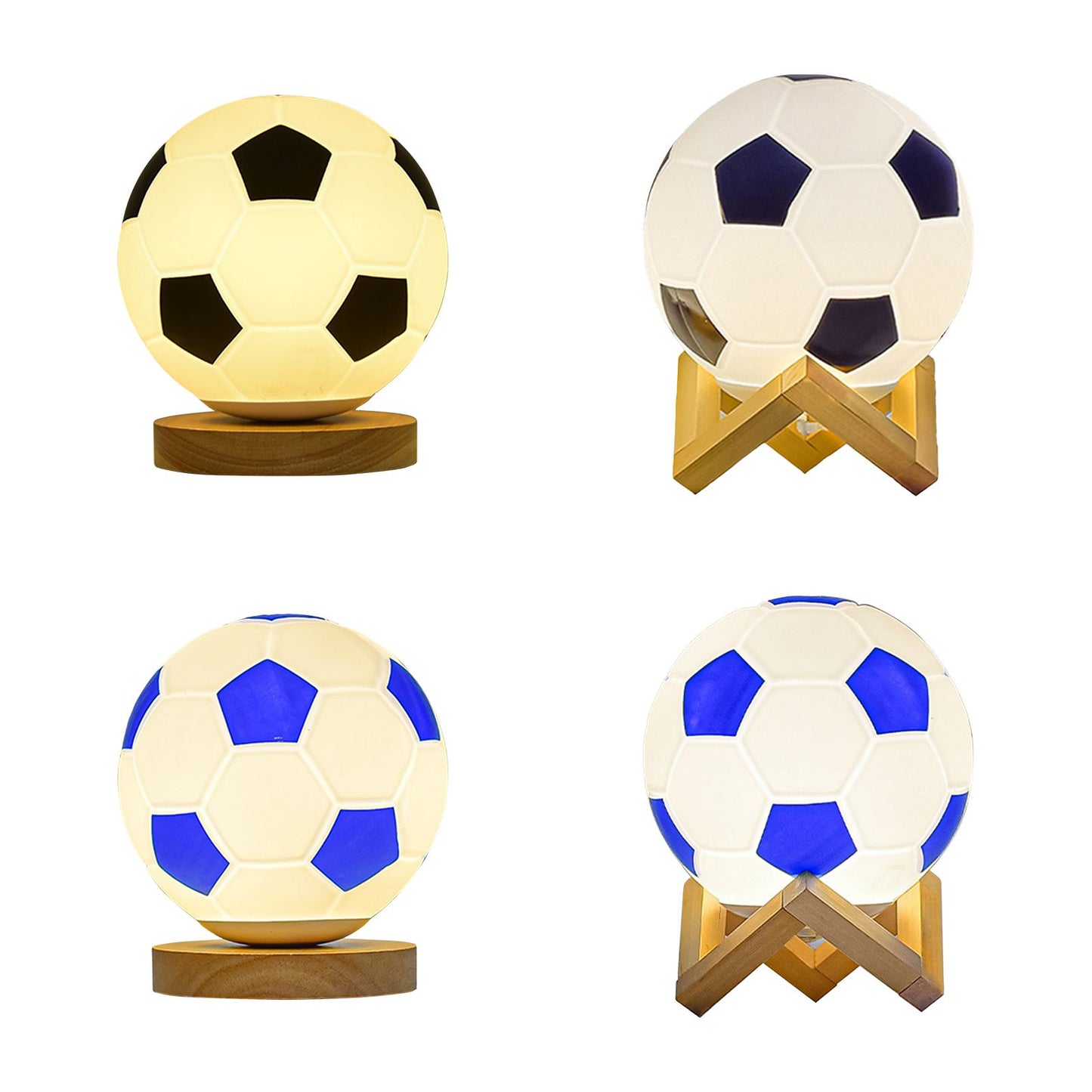 Soccer Remote Control LED Night Light Solid Wood Glass Small Table Lamp Remote Dimming Bedside Bedroom Study Decoration