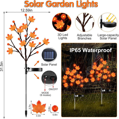 Solar Maple Leaf Branch Lights with 20 Warm LEDs, 8 Lighting Modes & IP65 Waterproof, Auto On/Off Garden Pathway Decor for Fall Harvest and Halloween Ambiance (2PCS, Pumpkin-Small  Maple)