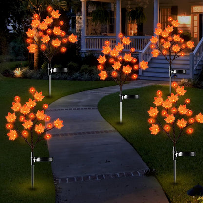 Solar Maple Leaf Branch Lights with 20 Warm LEDs, 8 Lighting Modes & IP65 Waterproof, Auto On/Off Garden Pathway Decor for Fall Harvest and Halloween Ambiance (2PCS, Pumpkin-Small  Maple)