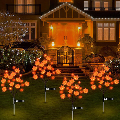 Solar Maple Leaf Branch Lights with 20 Warm LEDs, 8 Lighting Modes & IP65 Waterproof, Auto On/Off Garden Pathway Decor for Fall Harvest and Halloween Ambiance (2PCS, Pumpkin-Small  Maple)