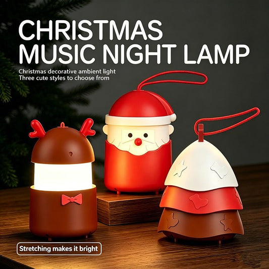 Christmas Music LED Night Light Lantern, Rechargeable with Warm White & 7-Color Changing Lights, Santa Reindeer Christmas Tree Design for Holiday Decor, Kids Bedroom, Party Ambiance Gift – 1 Piece or 3 Pieces Set (Santa（1PCS）+Reindeer（1PCS）+ Christmas tre