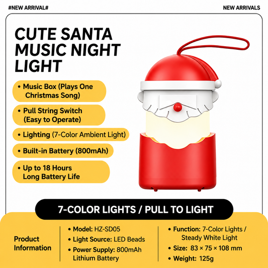 Christmas Music LED Night Light Lantern, Rechargeable with Warm White & 7-Color Changing Lights, Santa Reindeer Christmas Tree Design for Holiday Decor, Kids Bedroom, Party Ambiance Gift – 1 Piece or 3 Pieces Set (Santa（1PCS）)