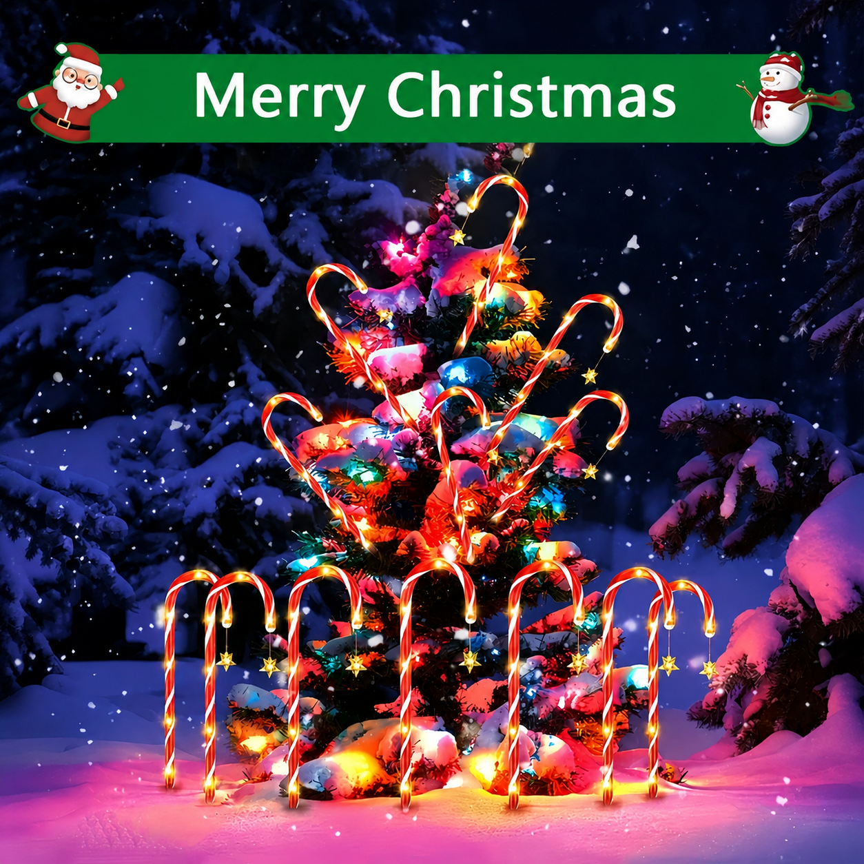 Solar Candy Cane Pathway Lights with Star Accents, 5-Pack Red & White Striped LED Stake Lights, Warm Glow for Christmas Yard, Garden and Holiday Party Display (2PCS)