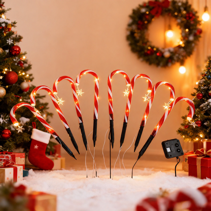Solar Candy Cane Pathway Lights with Star Accents, 5-Pack Red & White Striped LED Stake Lights, Warm Glow for Christmas Yard, Garden and Holiday Party Display (3PCS)