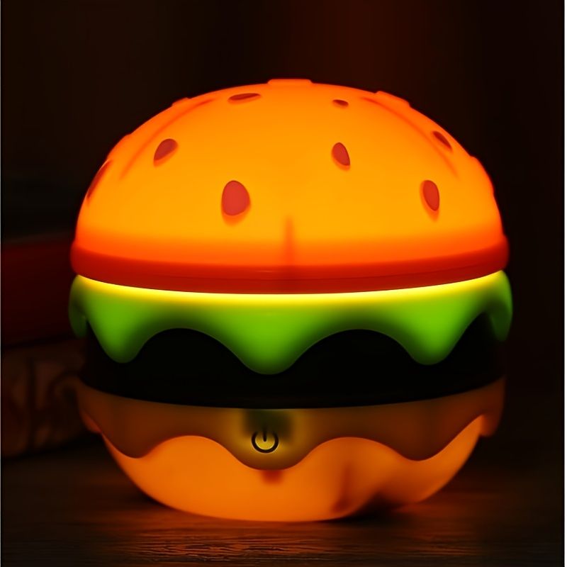 Orange Black Burger Night Light Adjustable Night Light Warm Glow Lamp Fun Home Decor Durable