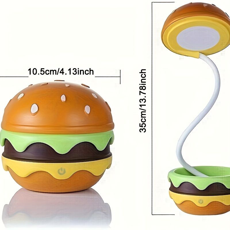 Orange Black Burger Night Light Adjustable Night Light Warm Glow Lamp Fun Home Decor Durable