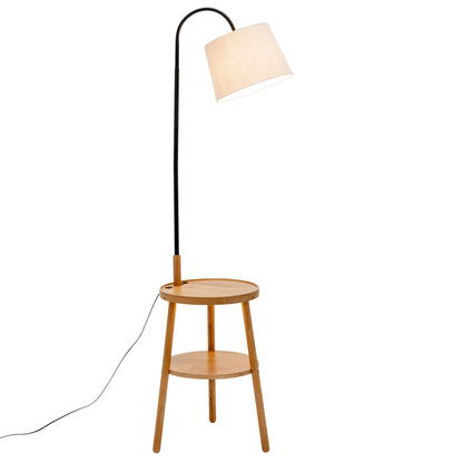 Naples Tripod Floor Lamp Shelf Storage Drawer Bed Side Table Light w/ USB Charger