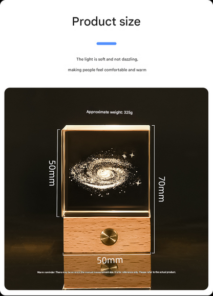 Milky Way Luminous 3D Crystal Cube Night Light - Laser Engraved Artwork with Solid Wood Base
