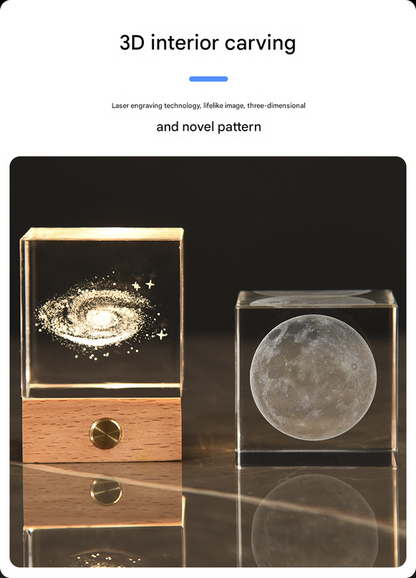Stroll through the starry sky Luminous 3D Crystal Cube Night Light - Laser Engraved Artwork with Solid Wood Base
