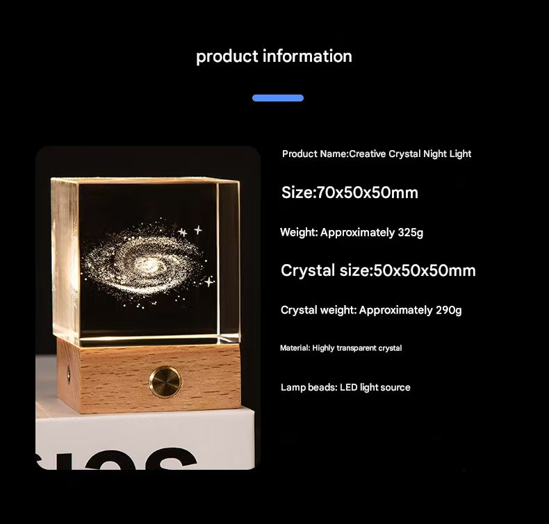 Constellation Luminous 3D Crystal Cube Night Light - Laser Engraved Artwork with Solid Wood Base