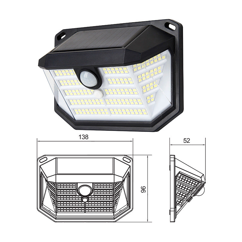 2-Pack Solar Motion Sensor Wall Light(230-Bead LED) -  3 Lighting Modes, IP64 Waterproof, Three-Sided Wide-Angle Lighting for Outdoor Security and Garden Lighting