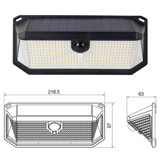2-Pack Solar Motion Sensor Wall Light(388-Bead LED) -  3 Lighting Modes, IP64 Waterproof, Three-Sided Wide-Angle Lighting for Outdoor Security and Garden Lighting