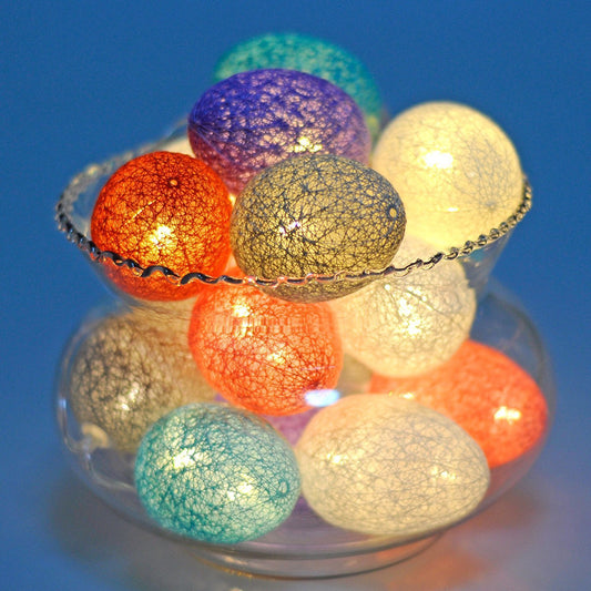 3M Easter Cotton Ball Egg String Lights (20 LED) - Colorful Egg-Shaped Fairy Light Holiday Decor