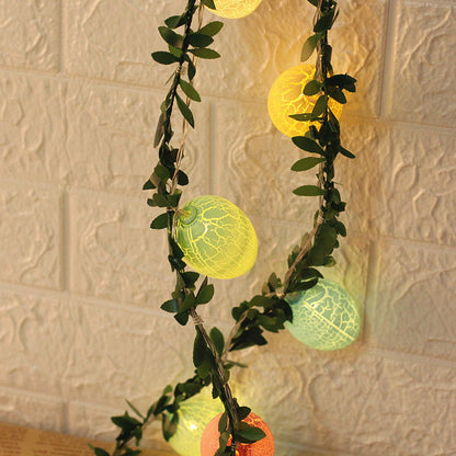 2M Easter Green Leaf & Pastel Egg String Lights (10-LED) - Artificial Vine Fairy Lights for Festival Indoor Decor