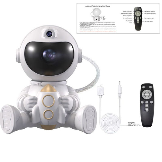 USB Powered Astronaut Nebula Projector & Starry Night Ambient Light with Rocket Accents - 8 Nebula Effects, 360° Rotating Head & Remote Control