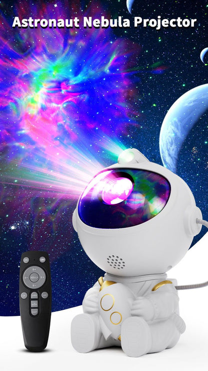 USB Powered Astronaut Nebula Projector & Starry Night Ambient Light with Rocket Accents - 8 Nebula Effects, 360° Rotating Head & Remote Control