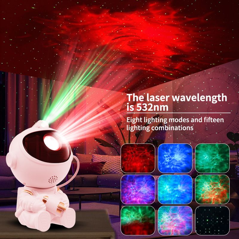 USB Powered Astronaut Nebula Projector & Starry Night Ambient Light with Rocket Accents - 8 Nebula Effects, 360° Rotating Head & Remote Control