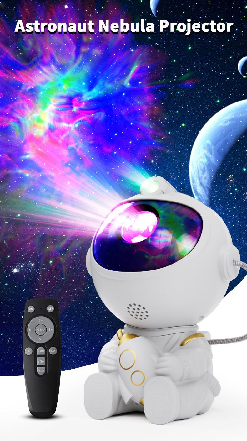 USB Powered Astronaut Nebula Projector & Starry Night Ambient Light with Airplane Accents - 8 Nebula Effects, 360° Rotating Head & Remote Control