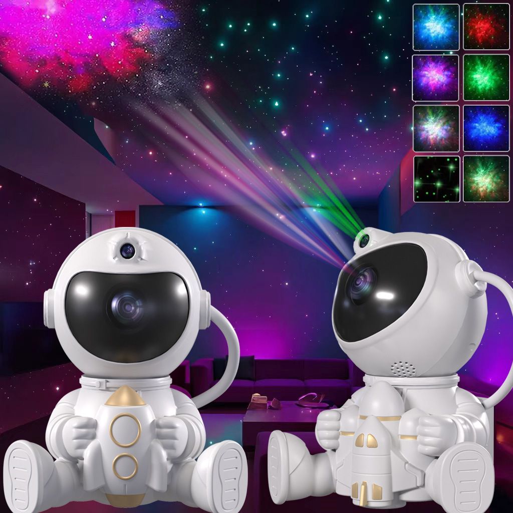 USB Powered Astronaut Nebula Projector & Starry Night Ambient Light with Airplane Accents - 8 Nebula Effects, 360° Rotating Head & Remote Control