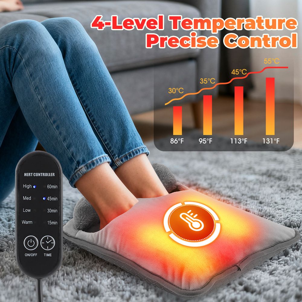 Grey Portable Versatile USB Electric Heated Seat Pad with 4 Temp Levels & 4 Auto-Shutoff Timer - Soft Fleece Washable Heating Mat
