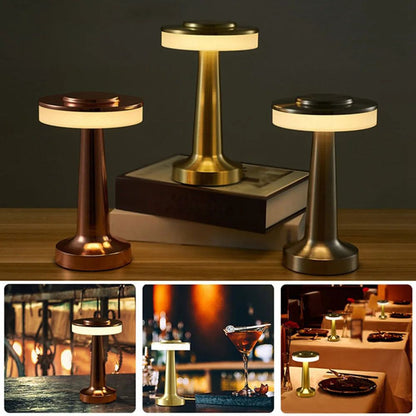 Gold Rechargeable UFO Table Lamp Touch Control LED Bedside Night Light, Cordless Mushroom Desk Lamp for Bedroom Living Room Restaurant Bar Camping
