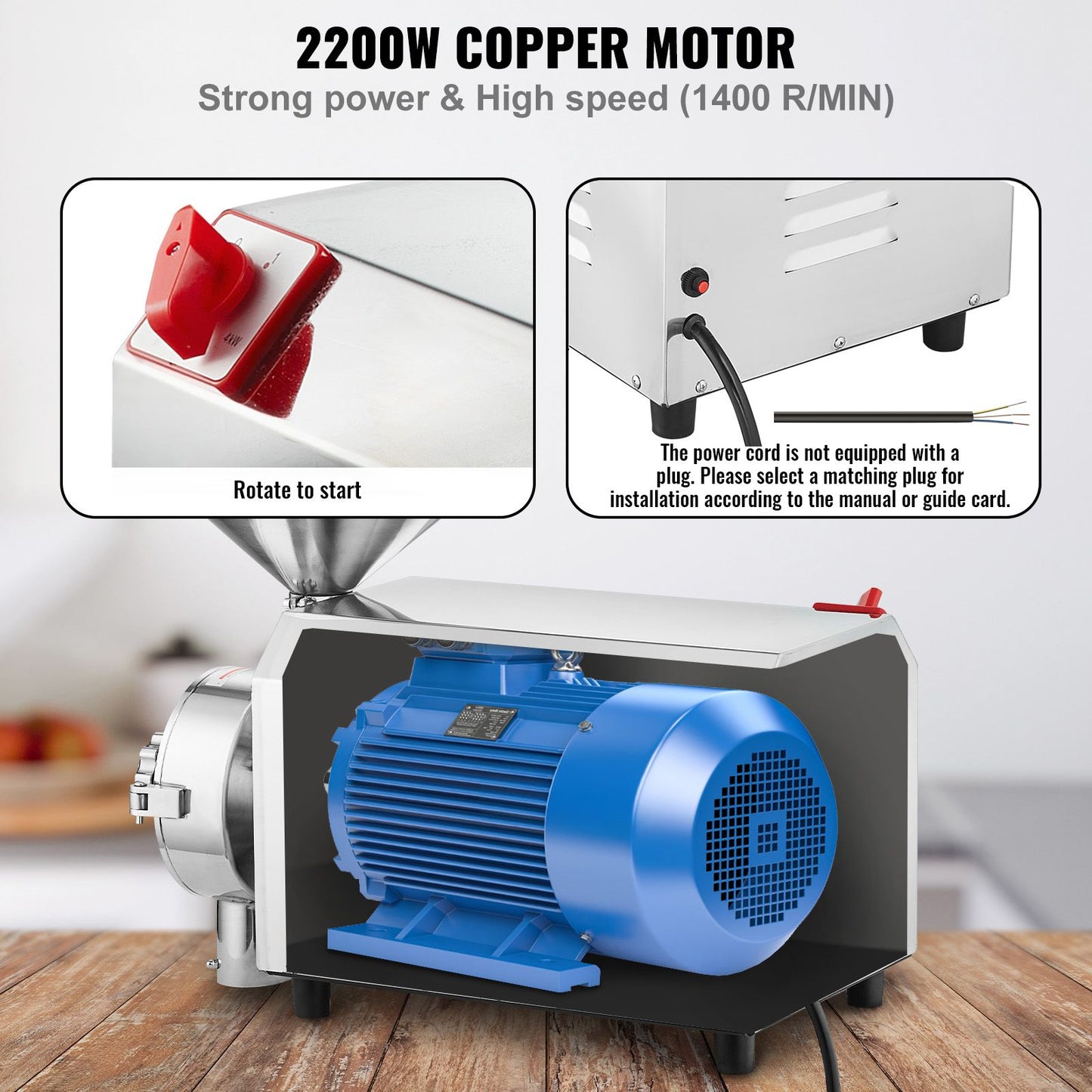 Grain Grind Mill Grain Grinding Machine 2200W Food Processing Machinery
