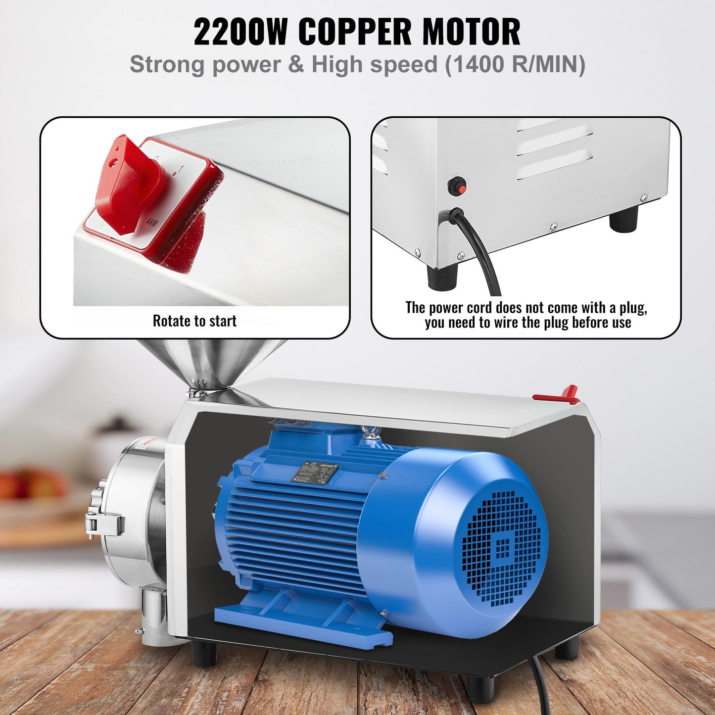 Grain Grind Mill Grain Grinding Machine 2200W Food Processing Machinery