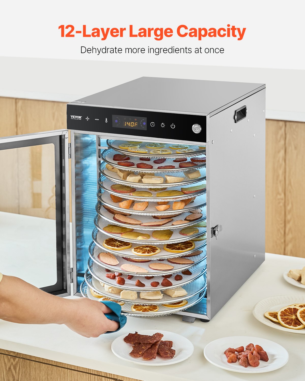 12 Trays Rotary Food Dehydrator Machine Stainless Steel 800W Fruit Drying