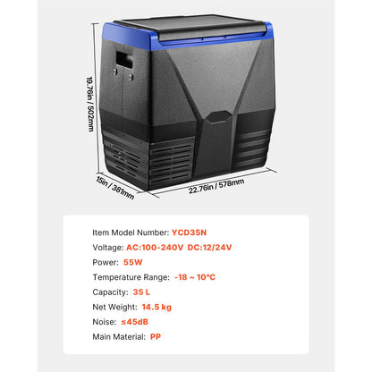 Portable Car Refrigerator Freezer Compressor 35L Single Zone for Car Home