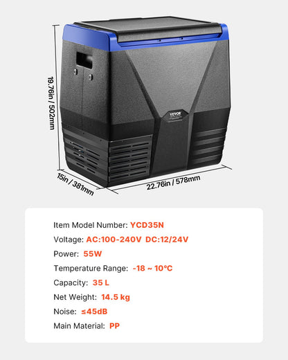 Portable Car Refrigerator Freezer Compressor 35L Single Zone for Car Home