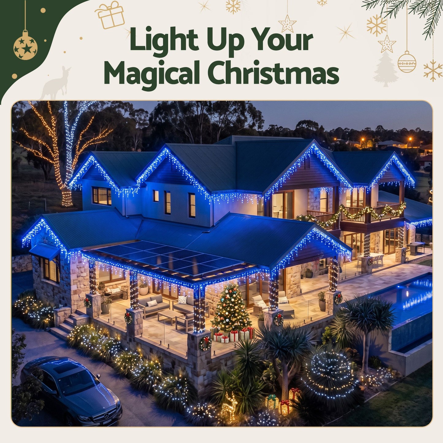 Jingle Jollys 32M Christmas Lights Solar Icicle String Lights 960 LED Blue