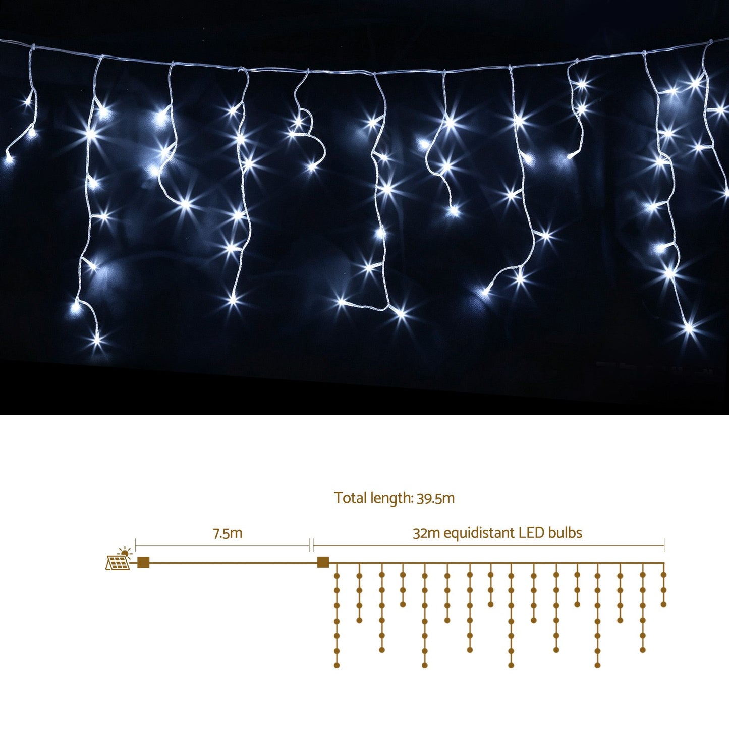 Jingle Jollys 32M Christmas Lights Solar Icicle String Lights 960 LED Cool White