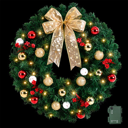 Jingle Jollys Christmas Wreath 60CM LED Garland Berries Bow Baubles Xmas Decor