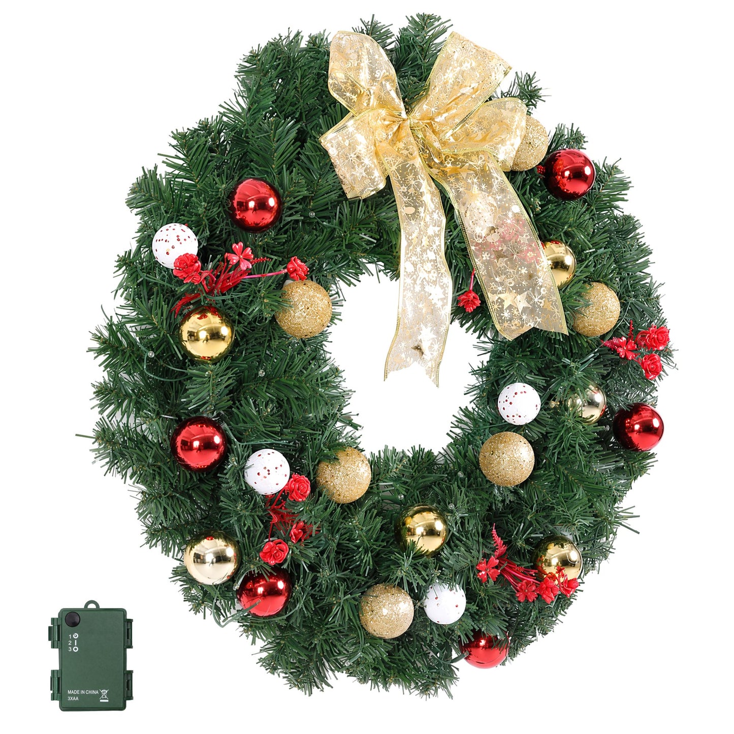Jingle Jollys Christmas Wreath 60CM LED Garland Berries Bow Baubles Xmas Decor