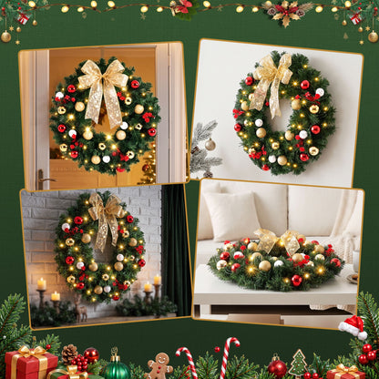 Jingle Jollys Christmas Wreath 60CM LED Garland Berries Bow Baubles Xmas Decor