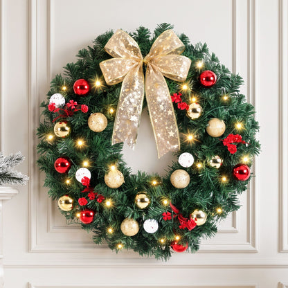 Jingle Jollys Christmas Wreath 60CM LED Garland Berries Bow Baubles Xmas Decor