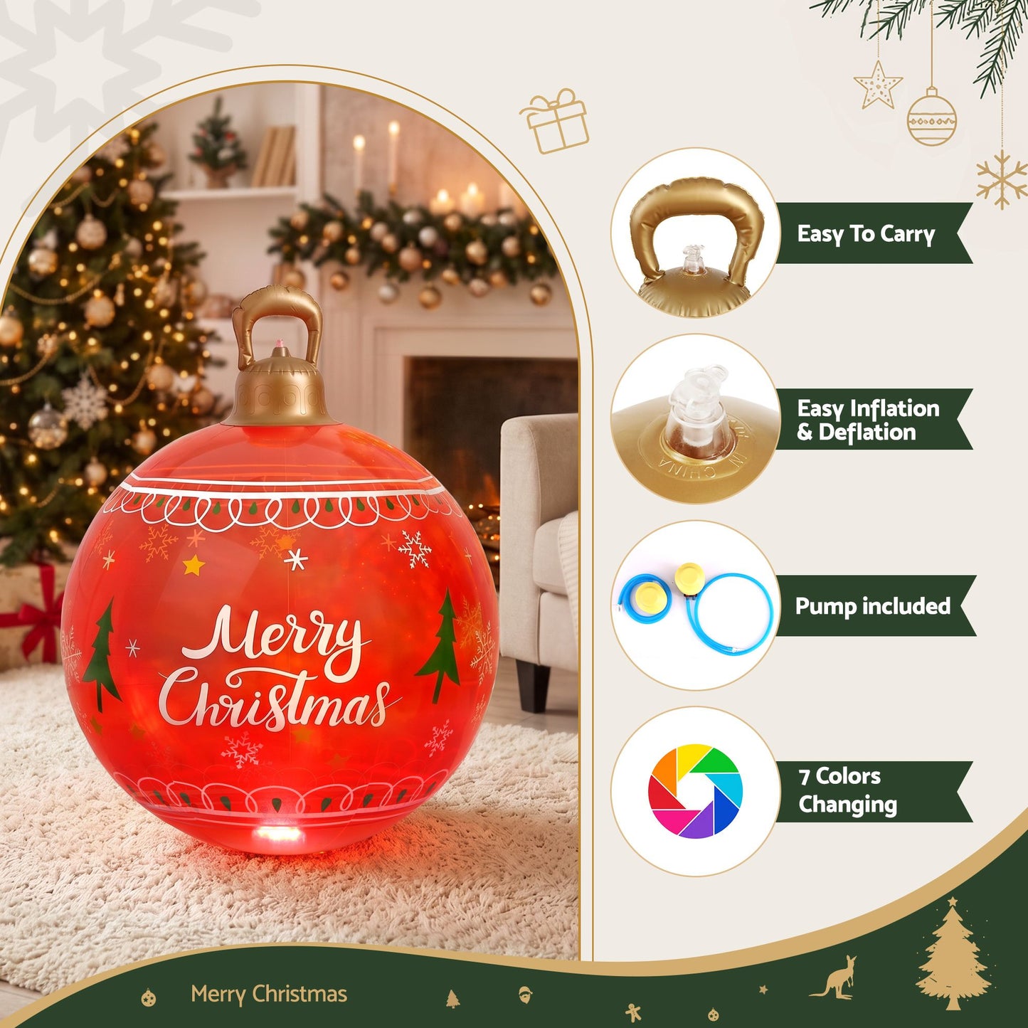 Jingle Jollys Christmas Inflatable Ball 60cm Led Illuminated Xmas Decoration Red